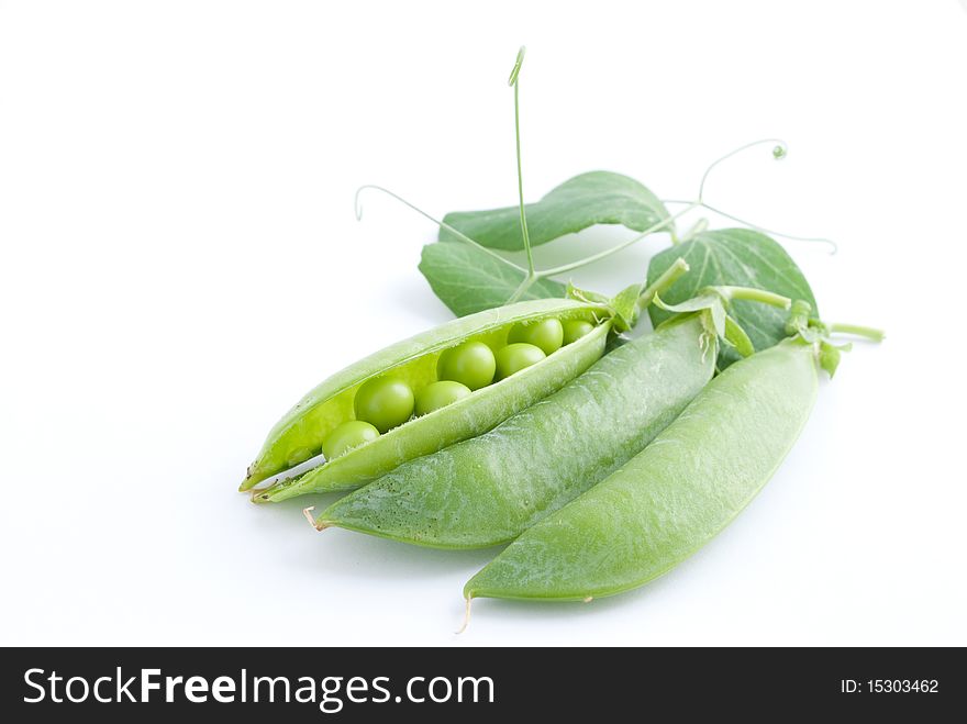 Fresh Pea Fruit With Green Leaf