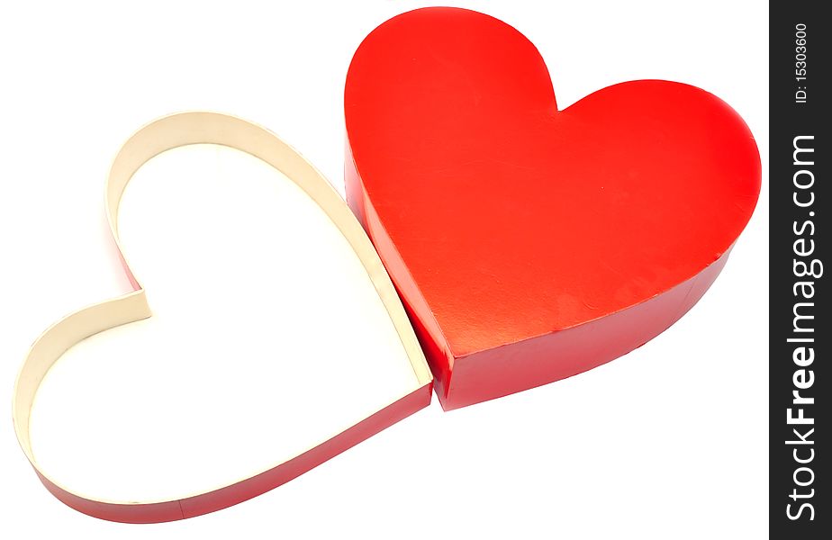 Open red box as heart on white background