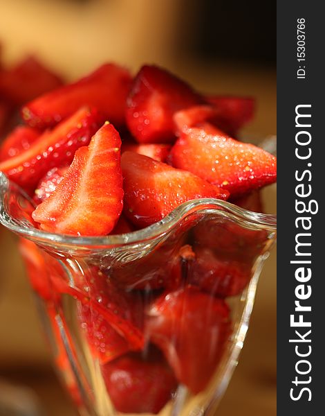 Closeup of strawberry dessert in glass. Closeup of strawberry dessert in glass