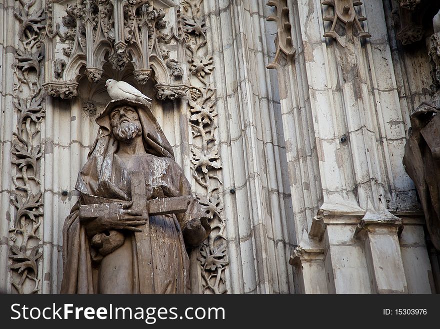 Saints in one of the doors of Seville's cathedral.