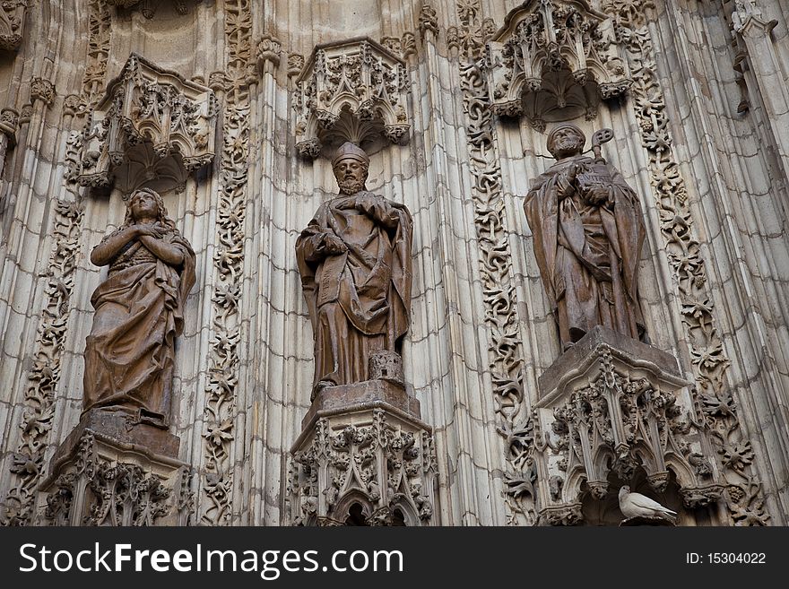 Saints in one of the doors of Seville's cathedral.