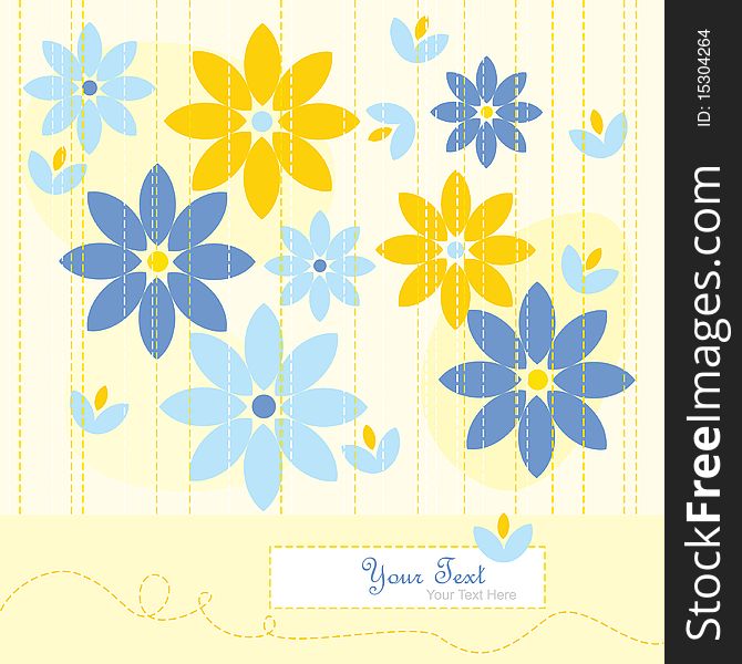 Yellow greeting card with abstract flowers