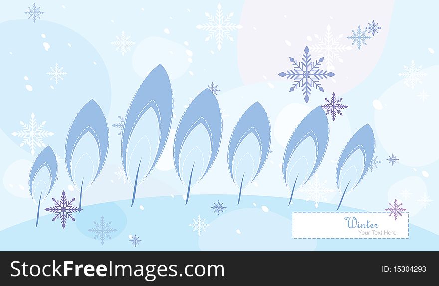 Abstract winter background (trees, snowflakes)