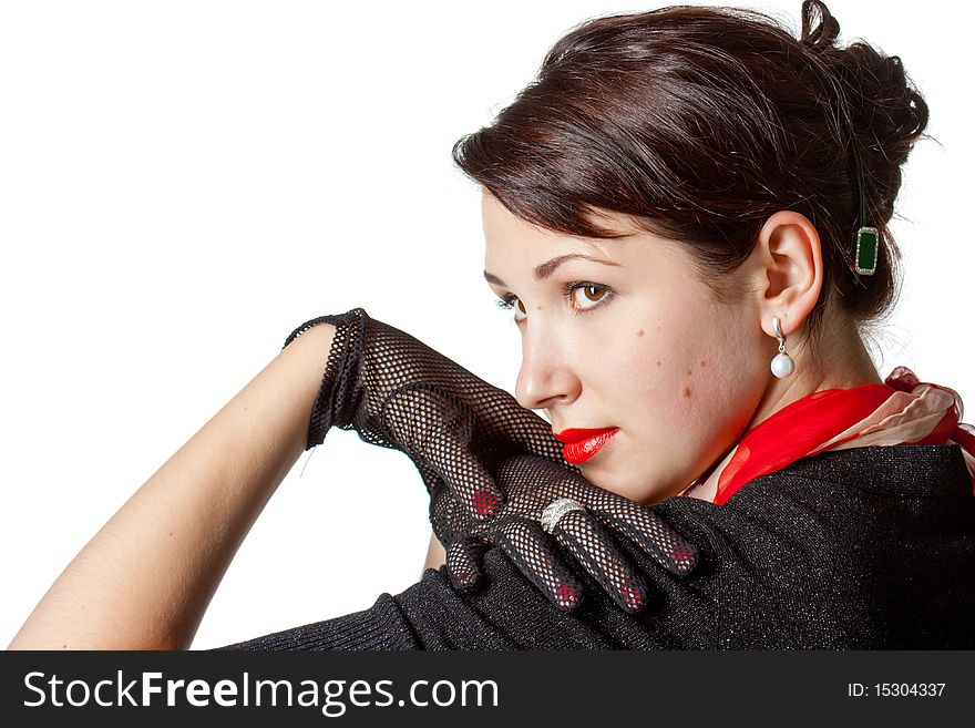 Young beautiful woman with red lips