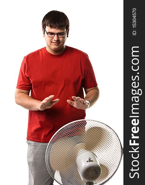 A young man with fan