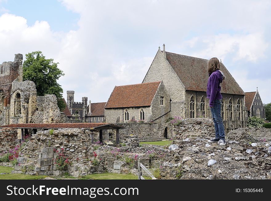 Caucasian girl visiting old constructions in Kent UK. Caucasian girl visiting old constructions in Kent UK