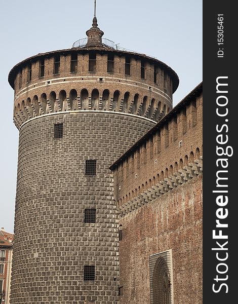 Facade of Sfozesco Castle in Milan, Italy. Facade of Sfozesco Castle in Milan, Italy