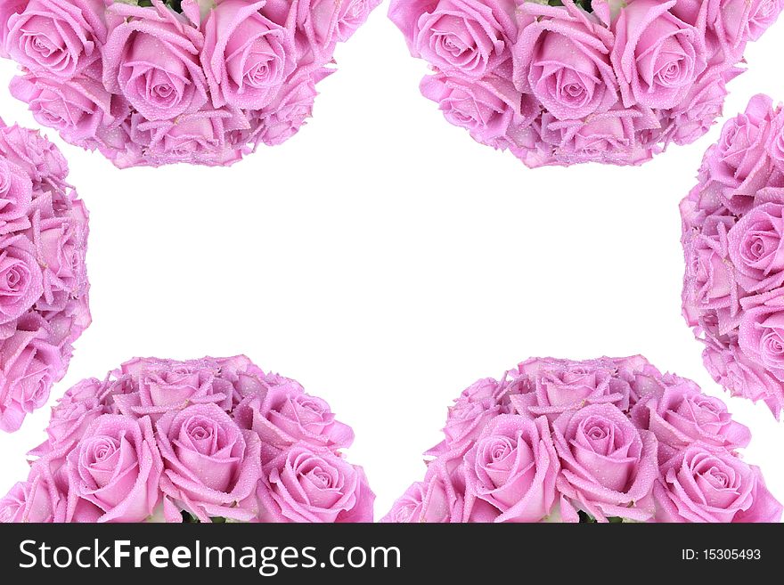 Bouquet of pink roses over white background