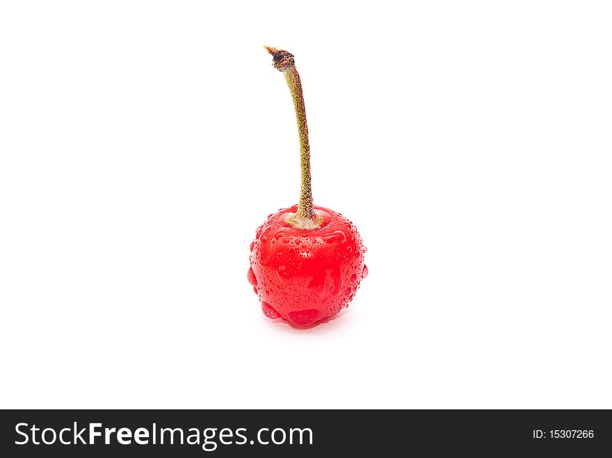 Red cherry with drop water