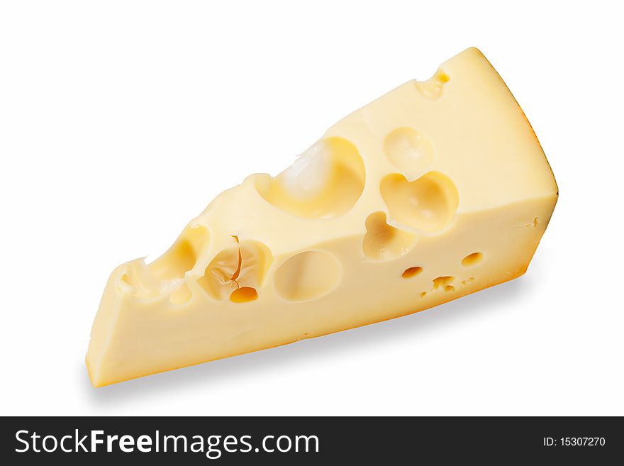 Piece of cheese of Radamer isolated on a white background