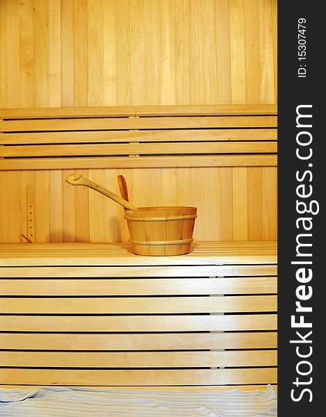 Bathing wash-tub and scoop in sauna