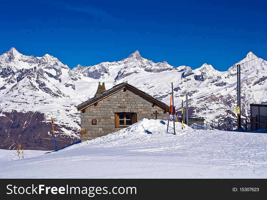 Brick house at Matterhorn Alps,Gornergrat Switzerland