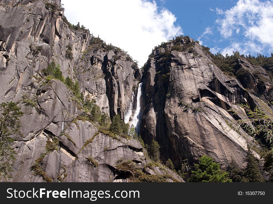 Beautiful waterfall from wild mountain in west china - tibet