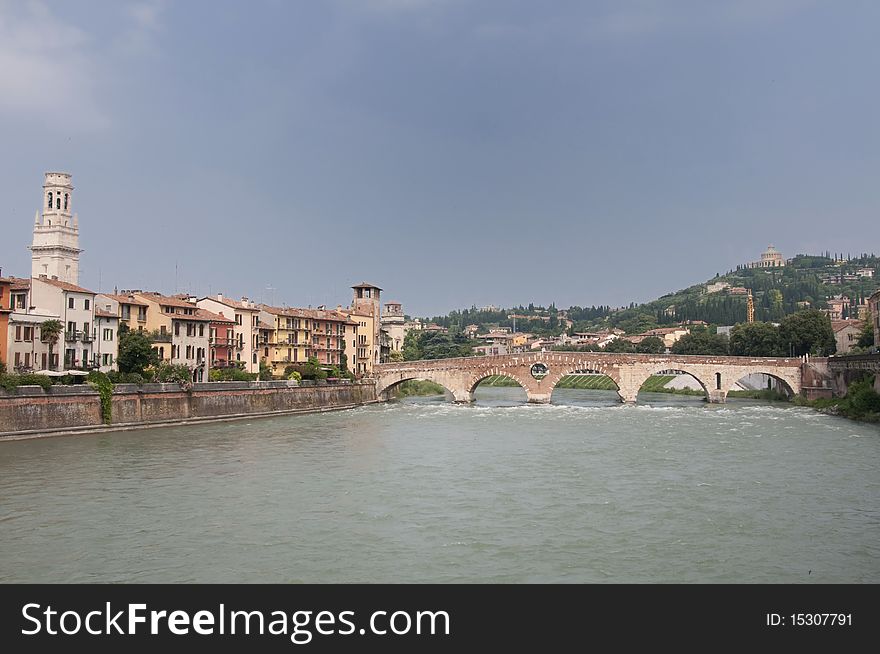 Picture of an old bridge in Verona on Adige river. Picture of an old bridge in Verona on Adige river