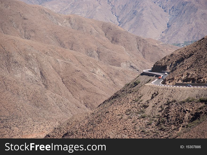 Yellowish mountain road view in tibet of China