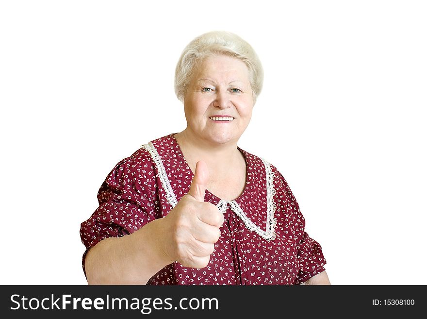 Happy senior woman with thumb up.
