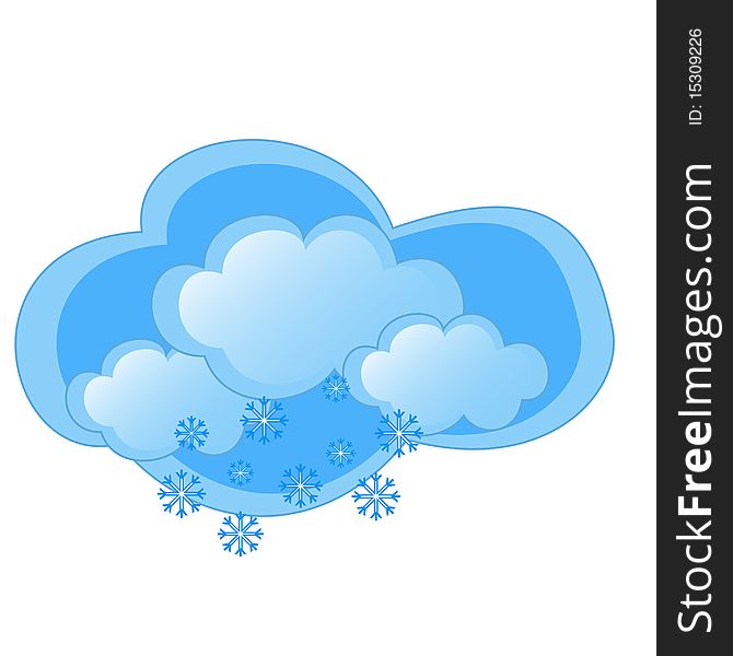 Image with the snow coming from the blue clouds on a white background. Image with the snow coming from the blue clouds on a white background
