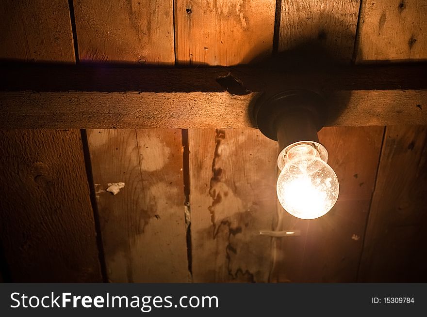 Old lamp on a wooden ceiling