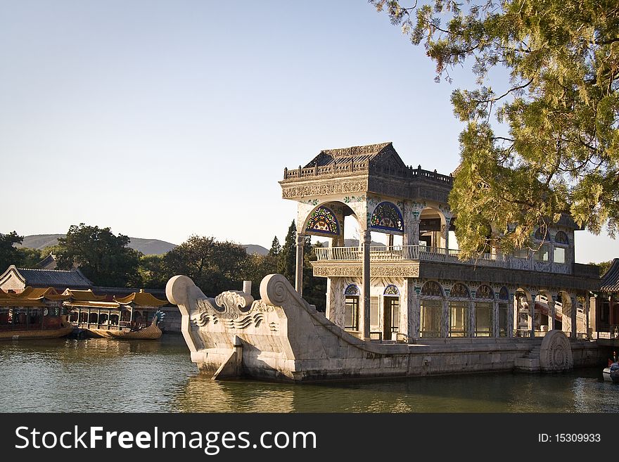 The Marble Boat is a lakeside pavilion on the grounds of the Summer Palace in Beijing, China.