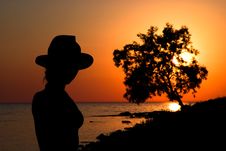 Slender Girl Silhouette Against The Sea Sunset Stock Image Slender Girl Silhouette Against The Sea Sunset Stock Image
