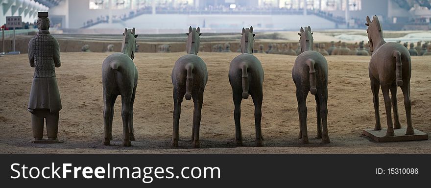 Terracotta warrior and horses in Xian, China. Terracotta warrior and horses in Xian, China