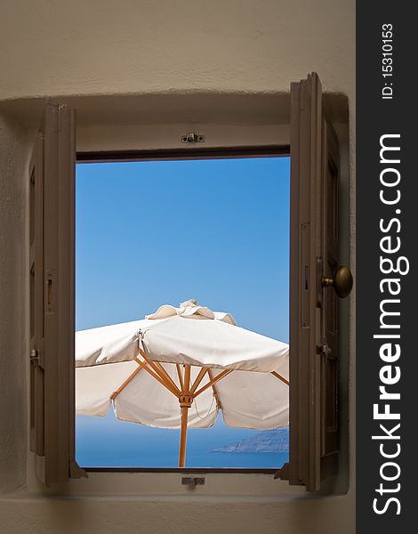 Sea View Window in a hotel, Santorini Island, Greece