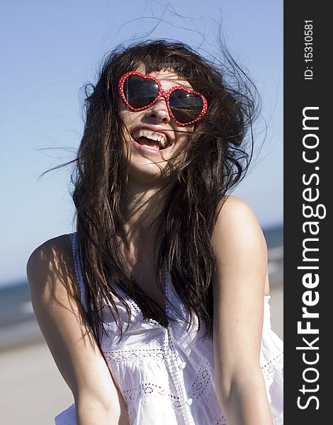 Portrait of happy young woman with stylish sunglasses smile. Portrait of happy young woman with stylish sunglasses smile