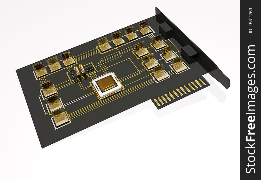 Gold 3d notebooks and processor on electronic board. Gold 3d notebooks and processor on electronic board.
