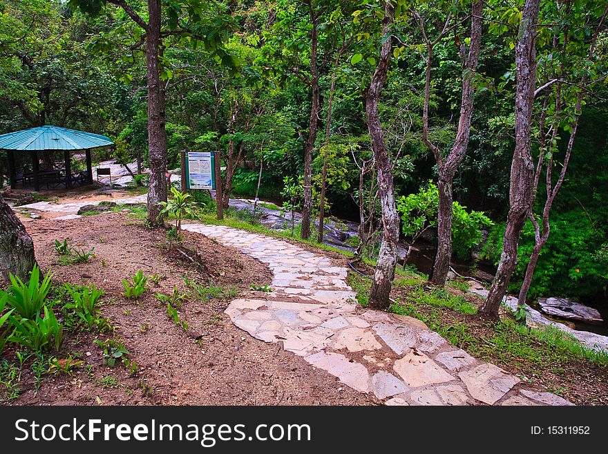 Stone walkway to Wang Bua Ban waterfall on Doi Suthep mountain, Chiang Mai. Thailand. Stone walkway to Wang Bua Ban waterfall on Doi Suthep mountain, Chiang Mai. Thailand.