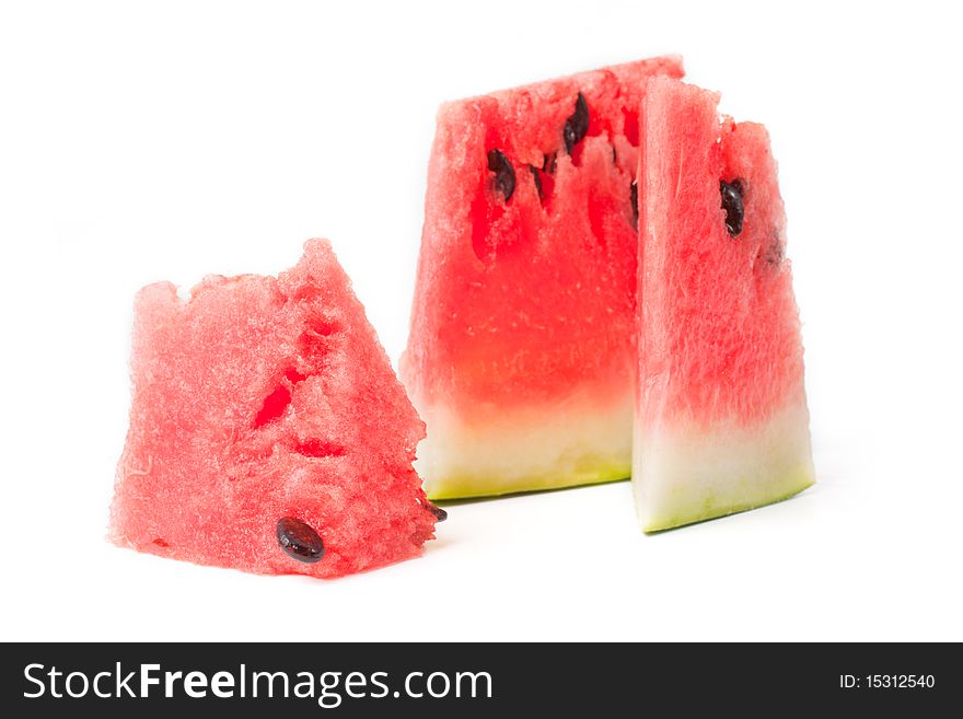 Watermelon slices on white background (Selective focus)