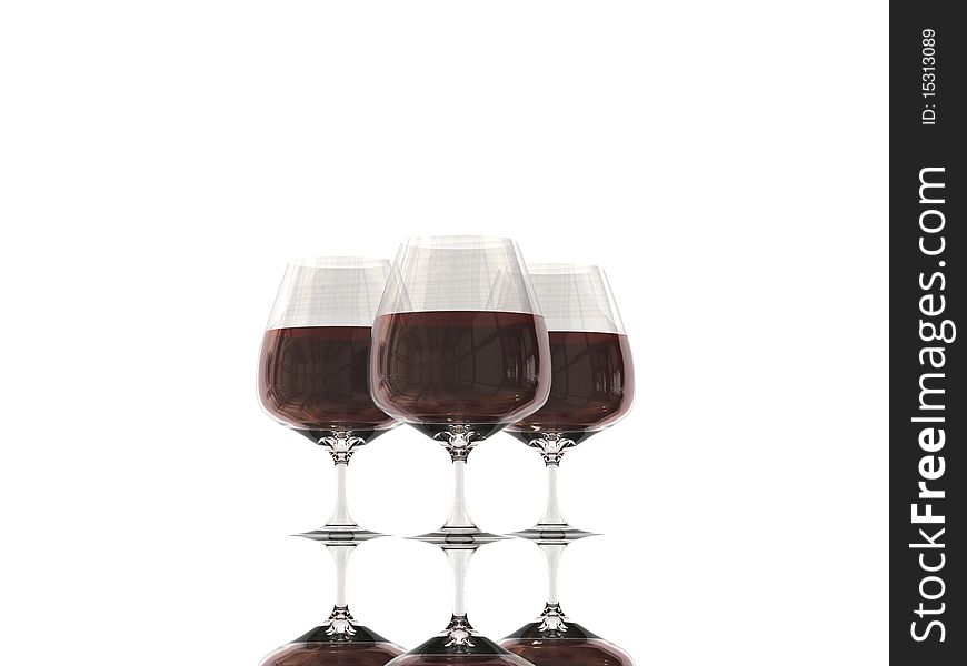 Pure glass collection with wine with reflection
