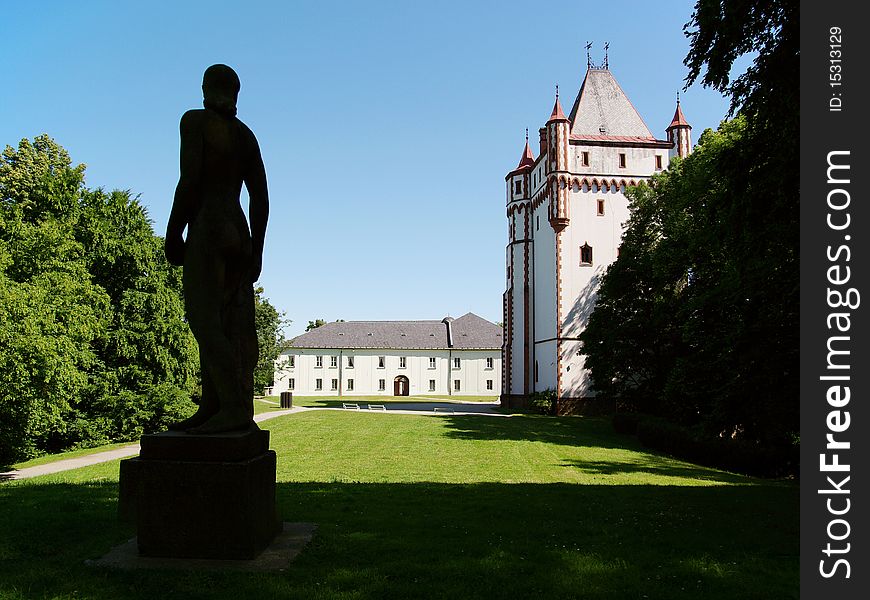 Statue watching Hradec nad Moravici castle