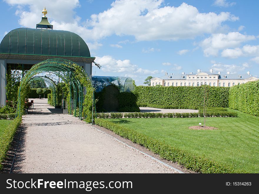 Arbour in Rundale palace garden. Arbour in Rundale palace garden