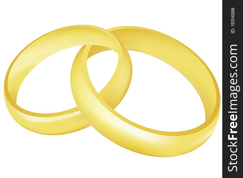 Illustration of the two gold wedding rings over white background