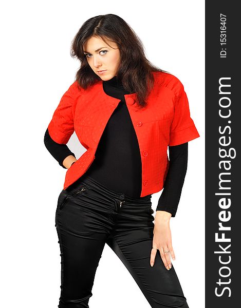 Beautiful Posing Young Girl In Red-black Clothes