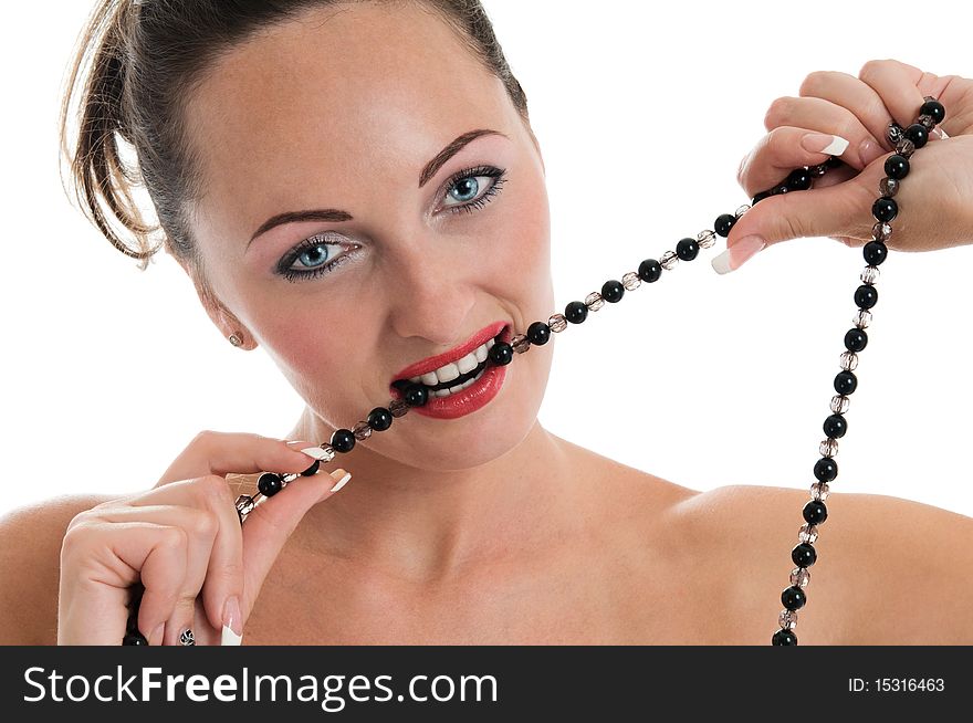 Portrait Of Young Beautiful Girl With Necklace