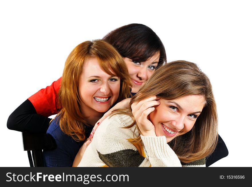 Portrait Of Three Fresh Charming Girls With Beauti