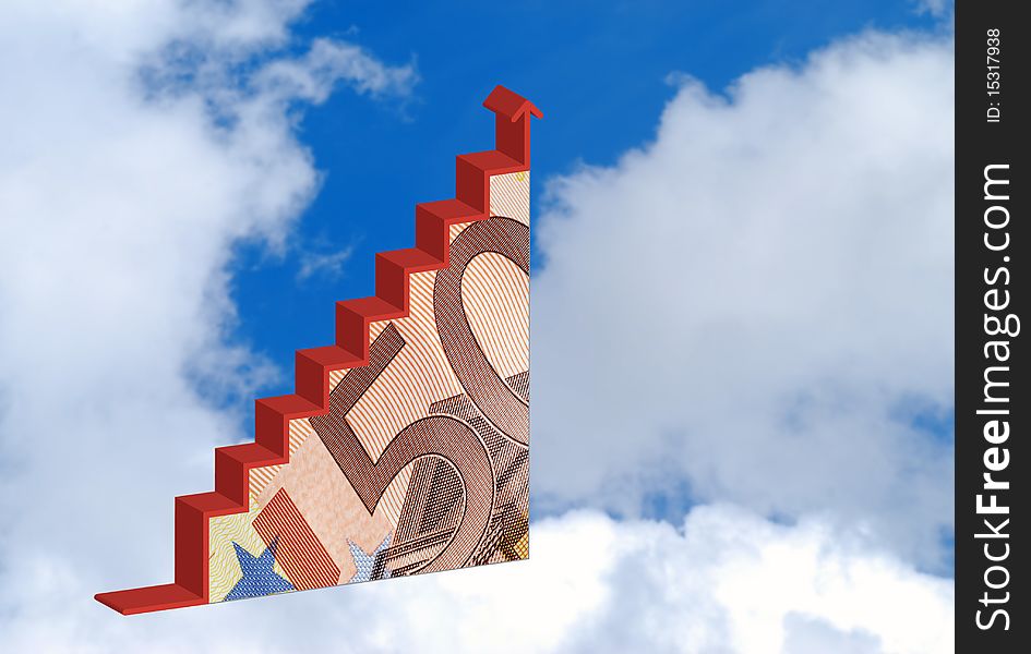 Conceptual image showing Euro graph against clouds. Conceptual image showing Euro graph against clouds