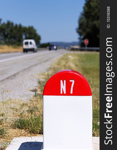 National road seven in France on summer. National road seven in France on summer