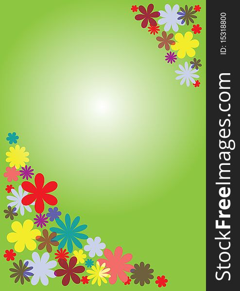 Vertical green background with flowers. Vertical green background with flowers