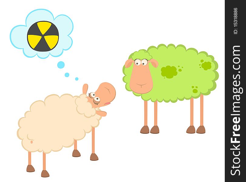 Cartoon healthy sheep looks at a sick sheep with spots. Cartoon healthy sheep looks at a sick sheep with spots