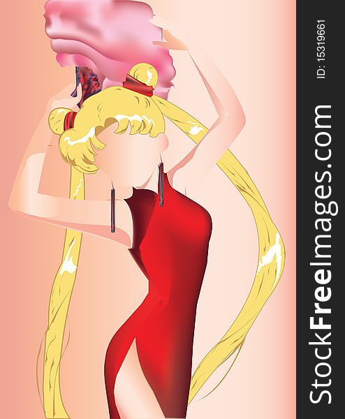 Beauty Vector Girl In Red Dress