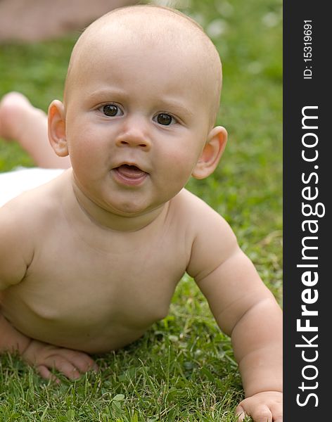 Baby Lying On The Grass