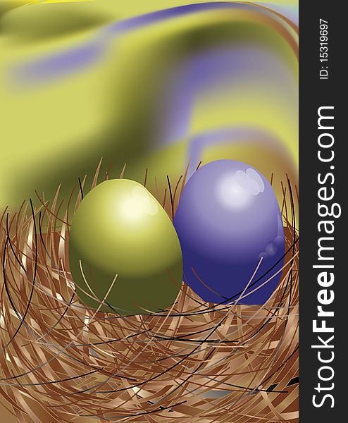 Magic eggs in a nest on an unusual background. Magic eggs in a nest on an unusual background
