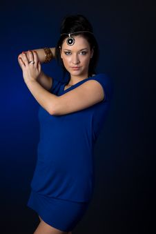 Beautiful Girl In A Blue Dress Stock Images