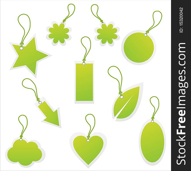 Set of 10 green tags. Set of 10 green tags