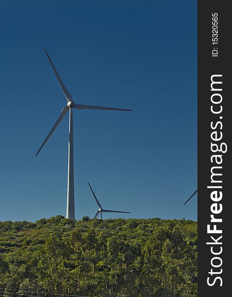 View of two wind mill generators, aeolic / eolic energy gathering system. View of two wind mill generators, aeolic / eolic energy gathering system