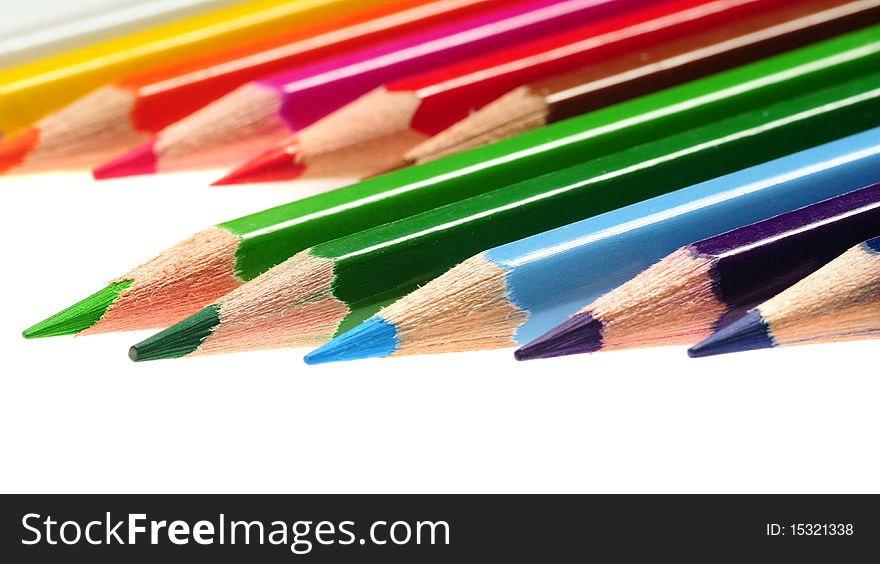 Close up of a bunch of color pencils