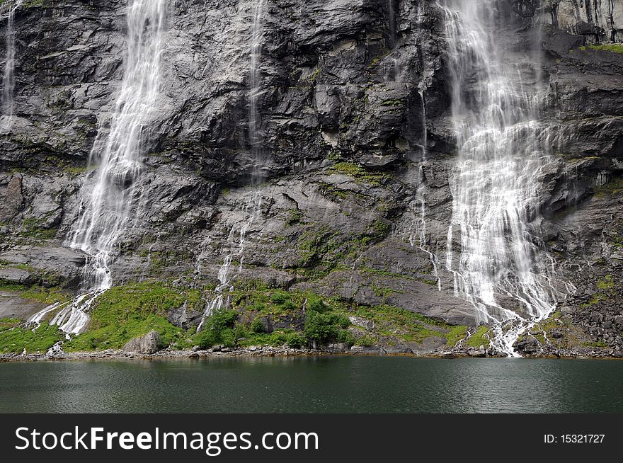 Bridal Veil Waterfall On Geirangerfjord