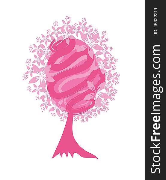 Abstract floral tree in pink colors, symbol of nature